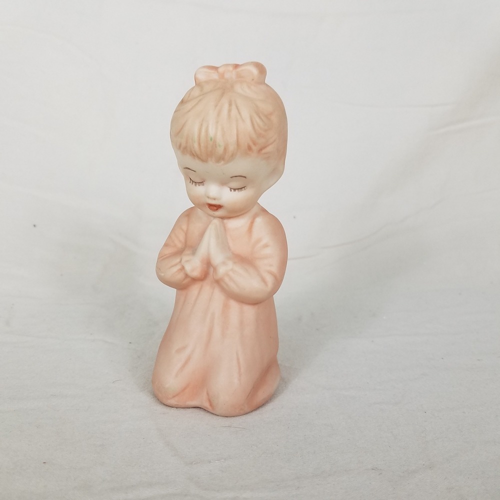 Vintage Praying Girl Figurine Kids 6in Pink Excellent Vintage Bisque Porcelain